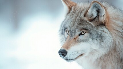 Obraz premium Stunning Portrait of a Canadian Wolf Isolated Against a Pure White Background, Capturing Fine Details and Natural Beauty in a Winter Setting