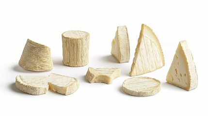 A Varied Collection of Cheese Slices Displayed Isolated on White Background, Perfect for Culinary and Food-Related Themes