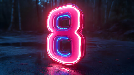 Pink and Blue Neon Number Eight 3D Illustration
