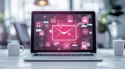 Digital Security Concept with Laptop and Mail Icons