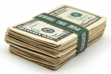 A Stack of US Dollar Bills Wrapped with a Green Rubber Band