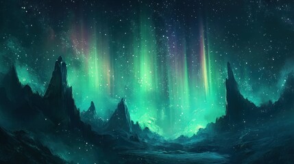 Northern Lights Over Mountains