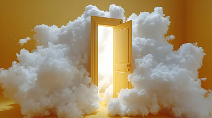 Open Door in Cloud 3D Illustration