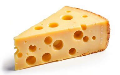 Swiss Cheese Wedge: A delectable wedge of Swiss cheese, showcasing its signature holes and creamy texture. Perfect for culinary blogs, cheese shops, and food packaging. 
