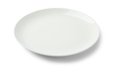 One empty ceramic plate isolated on white