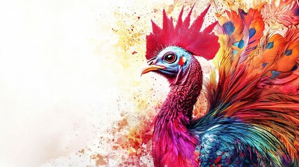Fototapeta premium Vibrant and Colorful Turkey Isolated on White Background Showcasing Stunning Feathers and Artistic Effects for Decorative or Culinary Themes