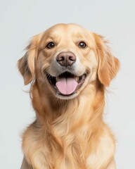 Golden Retriever Dog Portrait with Friendly Expression and Shiny Golden Fur, Ideal for Pet Lovers and Dog Enthusiasts

