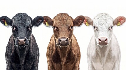 Fototapeta premium Stunning Portrait of Three Unique Cows Showcasing Diversity in Color and Character for Nature and Agricultural Photography Projects