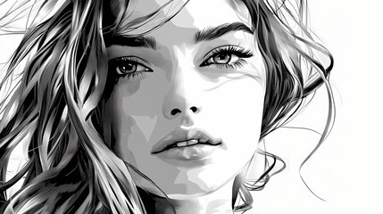 Beautiful young woman exudes confidence in monochrome headshot portrait generated by ai. Monochrome. Illustration