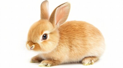 Adorable Cute Bunny Sitting on White Background, Perfect for Symbolizing Innocence, Joy, and Playfulness in Various Designs and Projects