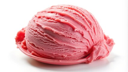 A single scoop of pink ice cream sits on a small pink plate, a delightful treat with smooth, creamy texture.