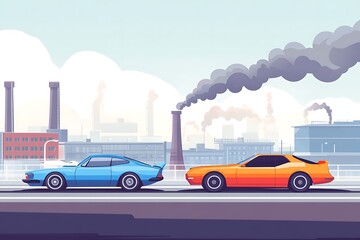 Colored Car wit air pollution background