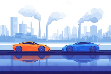 Colored Car wit air pollution background