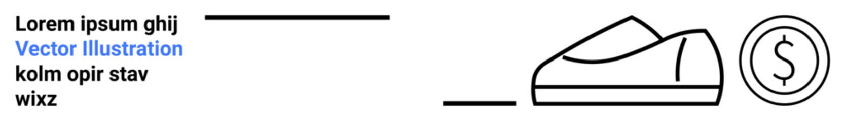 Naklejka premium Simple line art style featuring solid shape shoe and dollar coin. Ideal for e-commerce, finance, online shopping, minimalistic design, business, website, mobile app. Landing page