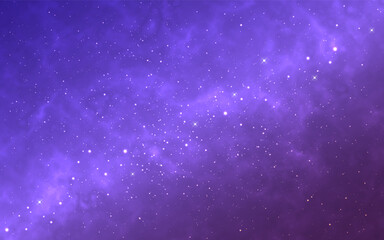 Milky way. Beautiful starry trail. Color nebula with shiny stars. Purple cosmos wallpaper. Magic space gradient with constellation. Glowing universe with soft light. Vector illustration.