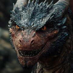 Fierce and Formidable Mythical Dragon Creature Baring Menacing Fangs in Gloomy Digital Fantasy