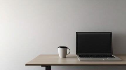Minimalist Laptop and Coffee Workspace on Wooden Desk