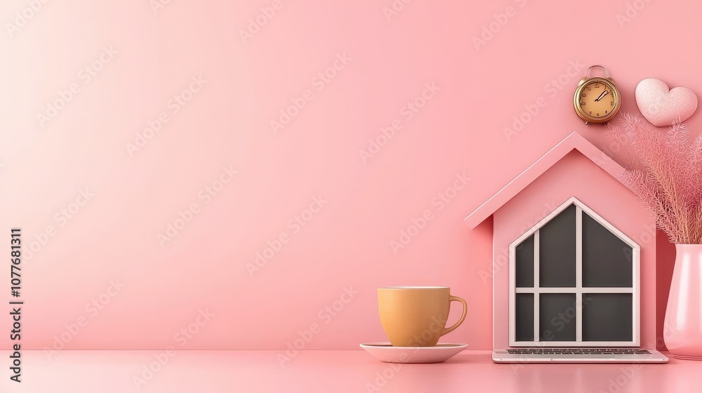 Aufkleber Create an inviting online study session setup with your laptop on a light background for maximum productivity