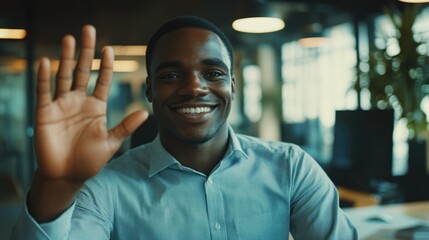 Obraz premium Businessman Smiling at Camera in Office