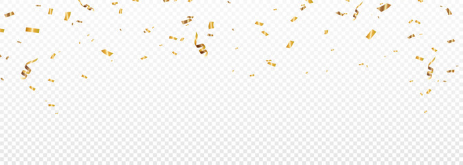 Confetti vector png. Golden confetti falls from the sky. Holiday, birthday. Sparkling confetti on a transparent background. Festive design element.