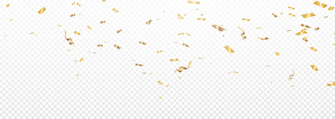 Confetti vector png. Golden confetti falls from the sky. Holiday, birthday. Sparkling confetti on a transparent background. Festive design element.