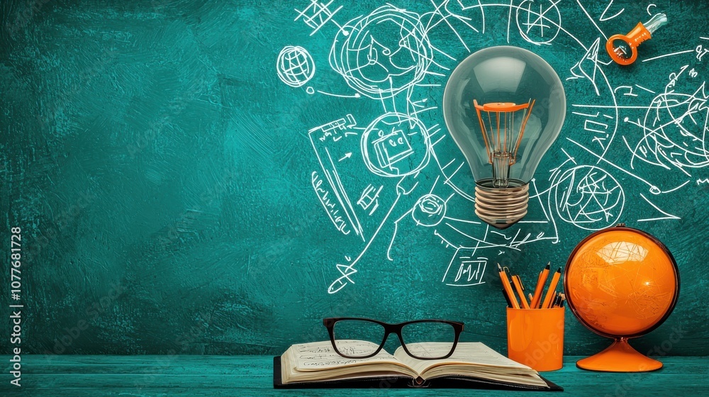 Poster create an inspiring study space with essential online study tools on a student desk in a bright envi
