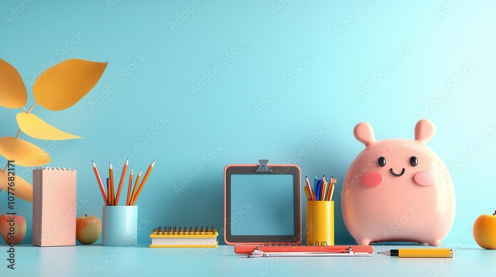 Poster Establishing an effective virtual classroom with essential devices and stationery for optimal learning experiences