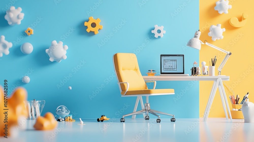 Aufkleber Transform your workspace discover the essential e-learning desk with tech devices and notebooks for enhanced productivity