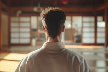 Artist in Dojo Reflecting After Sparring Session