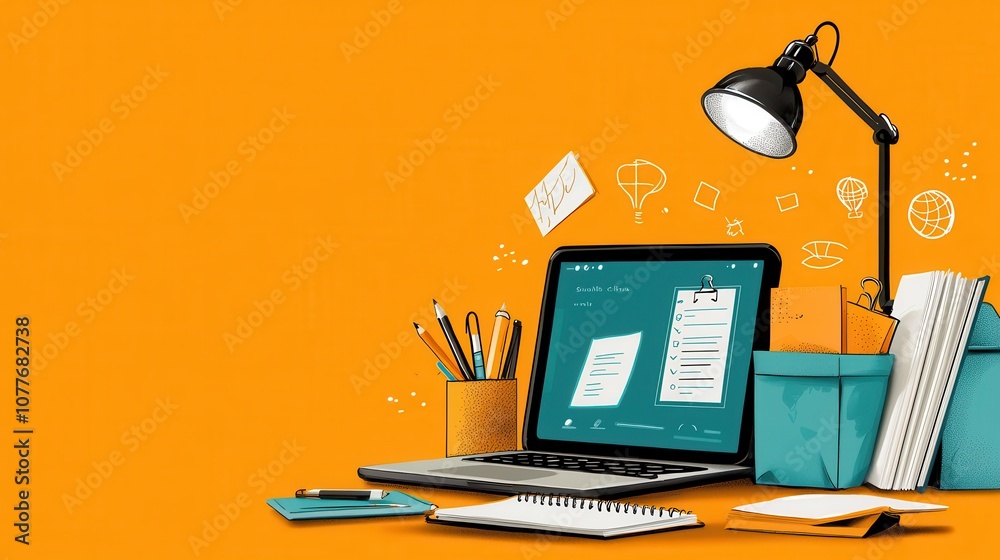 Poster Enhance your learning experience with an intuitive elearning platform interface featuring essential school supplies