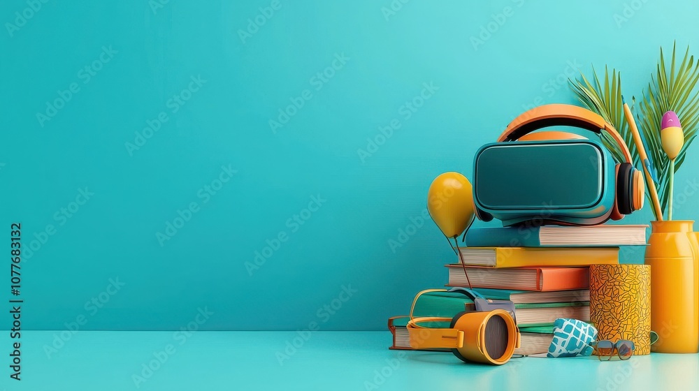 Poster integrating virtual reality headsets into education transforming learning with books and technology