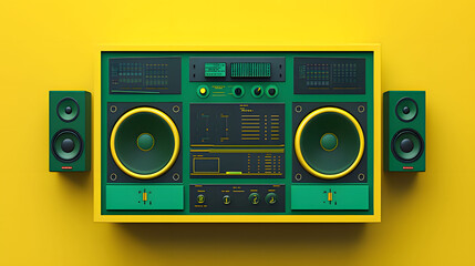 Obraz premium a yellow and green radio with the word lg on the front. Generative AI