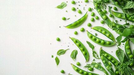 Fresh Green Peas in Pods Isolated on White Background, Showcasing Healthy and Vibrant Vegetables Perfect for Culinary or Nutritional Contexts