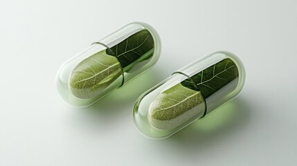 Green Leaves Encapsulated in Glass Pills
