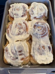 pan of homemade cinnamon rolls