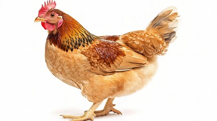 Fototapeta premium Close-up View of a Beautiful and Funny Chicken Showcasing Its Unique Feathers and Characteristics on a Clean White Background for Stock Photo Use