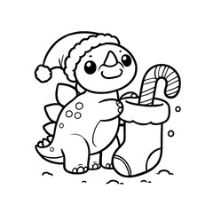 Fototapeta premium Stegosaurus with Stocking and Candy Canes Dinosaur Coloring Page, Adorable Christmas Art for Kids, Fun and Festive Holiday Illustration, Perfect for Winter Coloring Books