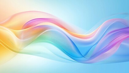Tranquil Abstract Light Blue Background with Flowing Rainbow Curves, Serene Wave Pattern Design.