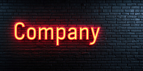 Obraz premium Bright neon sign reading Company on textured brick wall