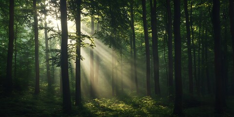 Fototapeta premium Sunbeams in the Misty Forest