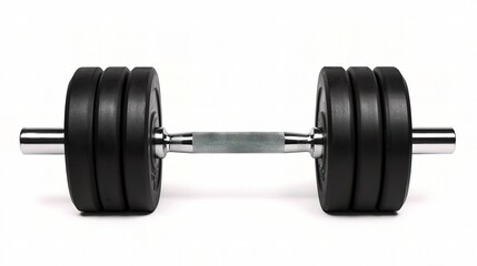 Naklejka premium Isolated View of a Heavy Dumbbell for Strength Training with a Smooth Metal Handle and Thick Rubber Weights, Perfect for Home Gym or Fitness Center Setup