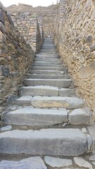 Stone stairs at the ruins of Ollantaytambo ancient Inca fortress village