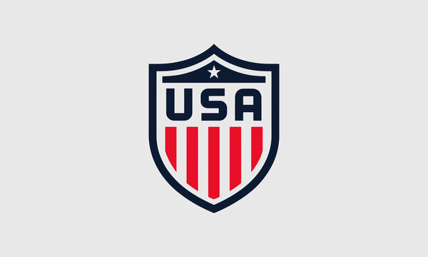 USA shield emblem with red stripes and star.