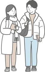 冬服の若いカップルのイラスト