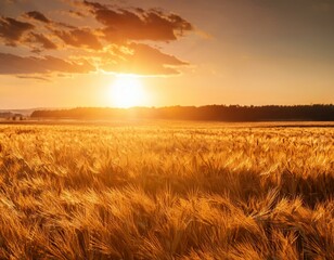 Obraz premium Golden Wheat Field at Sunset