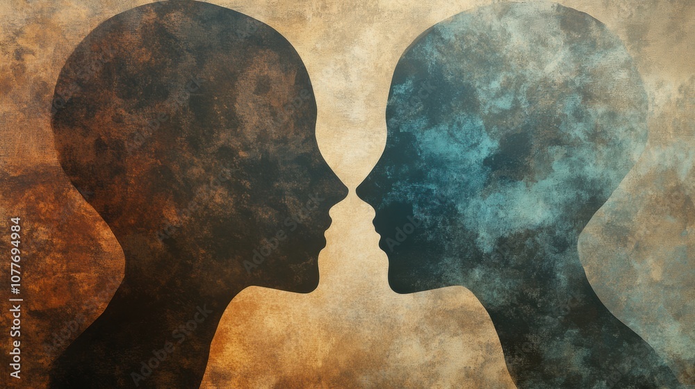 Aufkleber two abstract silhouettes in soft pastel colors convey a sense of connection and understanding, highl