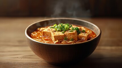 Asian tofu soba noodle bowl. chinese food. Ultra realistic. Photorealistic hypermaximalist advertising photography hyper realistic fine detail