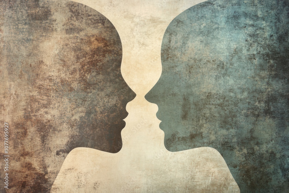 Leinwandbilder two abstract silhouettes of faces in pastel shades convey a deep sense of communication and empathy,