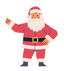 Santa Claus cheerful gesture festive character red suit white beard black belt minimalist design on white background