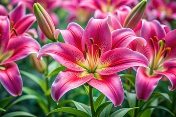 Floral photography: pink hybrid lilies, rule of thirds, botanical art.